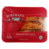 Foreman's Pig Tails, 1.5 lb smoked pig tails in a retail plastic tray with red label.