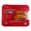 Foreman's Pig Tails, 1.5 lb smoked pig tails in a retail plastic tray with red label.