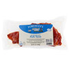 Foreman's Pork Tasso 8oz, packaged piece of seasoned cured pork with red exterior and label on clear plastic wrap.