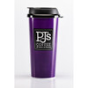 PJ's Coffee 16 oz. Purple Car Mug, purple travel coffee mug with black lid and PJs Coffee logo.