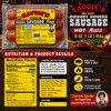 Savoie's Smoked Sausage 3 Pack Bundle - Shipping Included, package of smoked sausages with detailed product and nutrition information, and Cajun seasoning on wooden background.