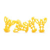 D'Agostino Crawfish Shaped Pasta, yellow crawfish-shaped pasta pieces arranged in a row on a white background.