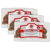 The Best Stop Original Boudin, three packaged packs of Cajun sausage in clear vacuum-sealed bags with red and white labels, including product details and nutrition facts.