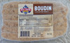 Reel Cajun Pork Boudin 2lb, raw cooked rice and pork product in a plastic package with product label and nutritional information.