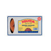 Manda Fine Meats Manda Garlic Smoked Sausage 3lb Loops, packaged smoked sausage in a white box with yellow and blue label, featuring an illustration of sausage slices and product details.