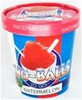 Sno-Balls To Go - Watermelon - 16oz Pint, a colorful cup filled with watermelon-flavored sno-ball shaved ice with a red watermelon slice on top.