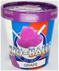 Sno-Balls To Go - Grape - 16oz Pint, a cup of purple grape flavored snow cone with orange straw and colorful design on the cup