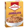 Louisiana Fish Fry Jambalaya Mix 7.5oz, product packaging with an image of cooked jambalaya in a bowl showing rice, sausage, and shrimp.