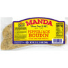 Manda Fine Meats Manda Pepperjack Boudin 12oz, packaged rice and pork sausage with pepperjack cheese inside.