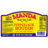 Manda Fine Meats Manda Pepperjack Boudin 12oz, packaged rice and pork product with colorful label featuring nutritional facts and product details.