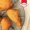 Louisiana Fish Fry Fried Chicken Keto Seasoned Coating Mix – 5 oz, crispy fried chicken coated with seasoned breading, cooling on a wire rack.