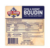 Reel Cajun Crawfish & Pork Boudin 2lb, packaged cajun seafood and pork sausage product with detailed nutritional label and manufacturing information.