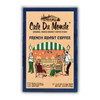 Cafe Du Monde - Decaf Coffee & Chicory 12 - Single Serve Cups, product packaging featuring an illustration of a French market scene with people enjoying coffee.