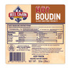 Reel Cajun Crawfish & Pork Boudin 1lb, packaged Cajun crawfish and pork boudin sausage product with nutrition facts, ingredients, and cooking instructions.