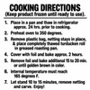 Creole Pork Sausage Turducken Roll 5lbs (Serves approximately 6-8), image of cooking directions with thawing, oven baking, and internal temperature instructions.