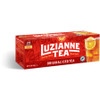 Luzianne Family Tea Bags 24 Count, box of iced tea bags with lemon slices on a glass of iced tea