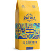 Patria El Salvador Tostado Oscuro Dark Roast 12 oz, yellow coffee package with colorful illustrations of landscapes and coffee plants.