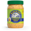 Blue Plate Sandwich Spread, 15 oz jar of creamy sandwich spread with visible spices and herbs, green lid, and distinctive blue, yellow, and green label design.