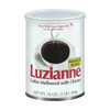 Luzianne Premium Blend Medium Dark Roast C&C 1 Lb Can, image of a cylindrical coffee can with a white lid and label featuring a steaming cup of coffee and the Luzianne logo.
