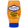 Blue Plate Go Bold Sauce Chipotle Lime, 12 oz bottle of spicy chipotle lime sauce with chili pepper and lime images on the label