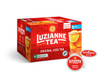 Luzianne Unsweet Tea Single Serve Pods 12 Count, box of tea pods and two individual tea cups showing the Luzianne logo and iced tea beverage.