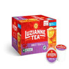 Luzianne Sweet Tea Single Serve Pods 12 Count, box of tea pods with colorful packaging and a single tea pod cup shown.