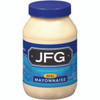 JFG Mayonnaise 30 oz., jar of creamy mayonnaise with blue lid and label featuring the JFG logo and description.