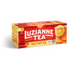 Luzianne Family Size Half Caff Iced Tea Bags 18 Count, box of tea bags for making iced tea with a picture of a glass of iced tea with lemon slices on the packaging.
