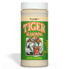 Try Me Tiger Seasoning 14 oz, a green container with a white lid and a roaring tiger illustration on the label, highlighting its spice and flavor enhancing properties for meat, fish, and vegetables.