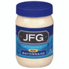 JFG Mayonnaise 16 oz, jar of creamy mayonnaise with blue lid and label featuring blue and black design elements.