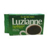 Luzianne Medium Roast C&C Decaffeinated 13 oz., green packaging box with coffee cup illustration.