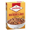 Louisiana Fish Fry Red Beans & Rice Mix 7oz, box of New Orleans-style red beans and rice entree mix with an image of the prepared dish showing beans and rice in a bowl.