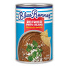 Blue Runner Refried Pinto Beans 16 oz, canned refried pinto beans with cilantro and tortilla chips on label.