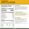 La Boucherie Cajun Style Boudin 16oz, packaged pork and rice product with nutritional information and cooking instructions on the label.