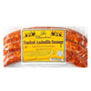 La Boucherie Smoked Andouille Sausage 16 oz, two smoked andouille sausages with a yellow label showing the product name and branding.