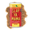 Slap Ya Mama Hot Blend Cajun Seasoning 4oz, spice container with red and yellow label surrounded by seasoning powder.