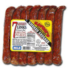 Savoies 8 Links Smoked Mild Mixed Sausage 28oz, fresh smoked sausages with a glossy, reddish-brown exterior, arranged in a row with a yellow and white label in the center.