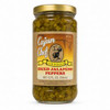 Cajun Chef Diced Jalapeno Peppers, a 12 oz jar of chopped spicy jalapeno peppers in a glass jar with a gold lid and label featuring a chef's image and Louisiana branding.