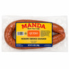 Manda Queso Smoked Sausage 12oz, smoked sausage with a reddish-brown casing in clear plastic packaging.