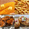 Ragin' Cajun Butter Rub- 8oz, serving ideas featuring seasoned corn on the cob, crispy fries, grilled pork chops, and baked potatoes