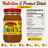 Savoies Light Roux 16oz jar, product label with nutrition facts and ingredient information.