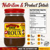 Savoies Dark Roux 16oz, jar of traditional Cajun style dark roux with vibrant yellow label, red cap, and nutrition facts on the back.