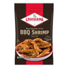 Louisiana Fish Fry BBQ Shrimp Mix 1.5oz, a package of spice mix with a picture of cooked shrimp on the front.