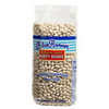 Blue Runner Dry Navy Beans 1lb, clear plastic bag filled with white navy beans and labeled with product details.
