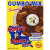 Kary's Roux Kary's Gumbo Mix 5oz, package showing a bowl of gumbo with rice and green onions, featuring colorful packaging with text highlighting authentic Cajun flavor from Louisiana.