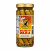 Cajun Chef Hot Pickled Okra 12oz, jar of spicy pickled okra with mustard seeds, spices, and seasonings in a glass jar.