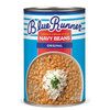 Blue Runner Creole Cream Style original Navy Beans 16oz, product can showing navy beans with a serving suggestion of rice garnished with green herbs.