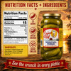 Cajun Chef Whole Dill Pickles 128oz, jar of whole dill pickles with a sunset background, featuring a label with nutritional facts, ingredients list, and a cartoon chef illustration.