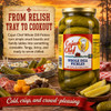 Cajun Chef Whole Dill Pickles, 128oz jar of whole dill pickles with a background of a picnic scene including assorted snacks, cheeses, and vegetables.