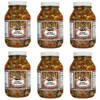 Boscoli Italian Olive Salad 32oz 6 Pack, six jars of mixed green and black olives with vegetables and herbs in glass jars.